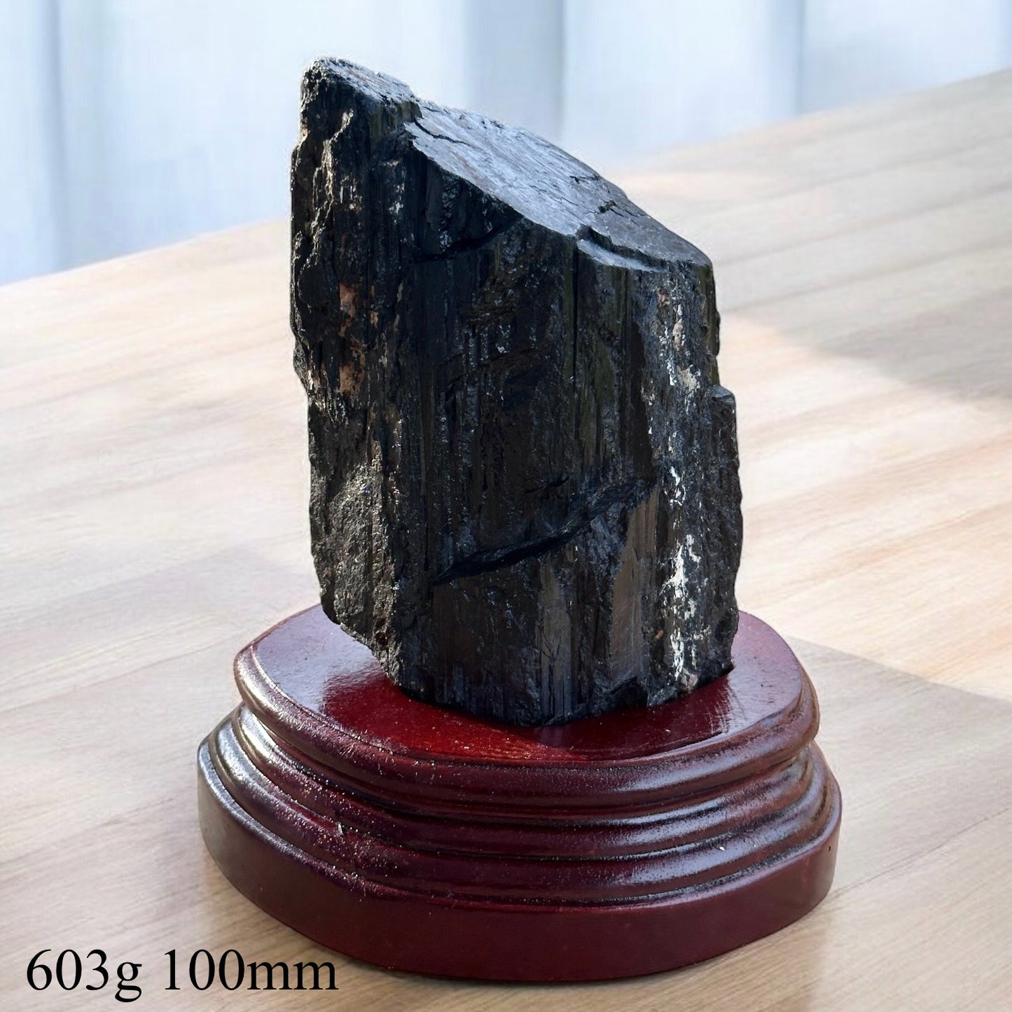 Black Tourmaline Raw with wooden stand (Large) Brazil AAA grade