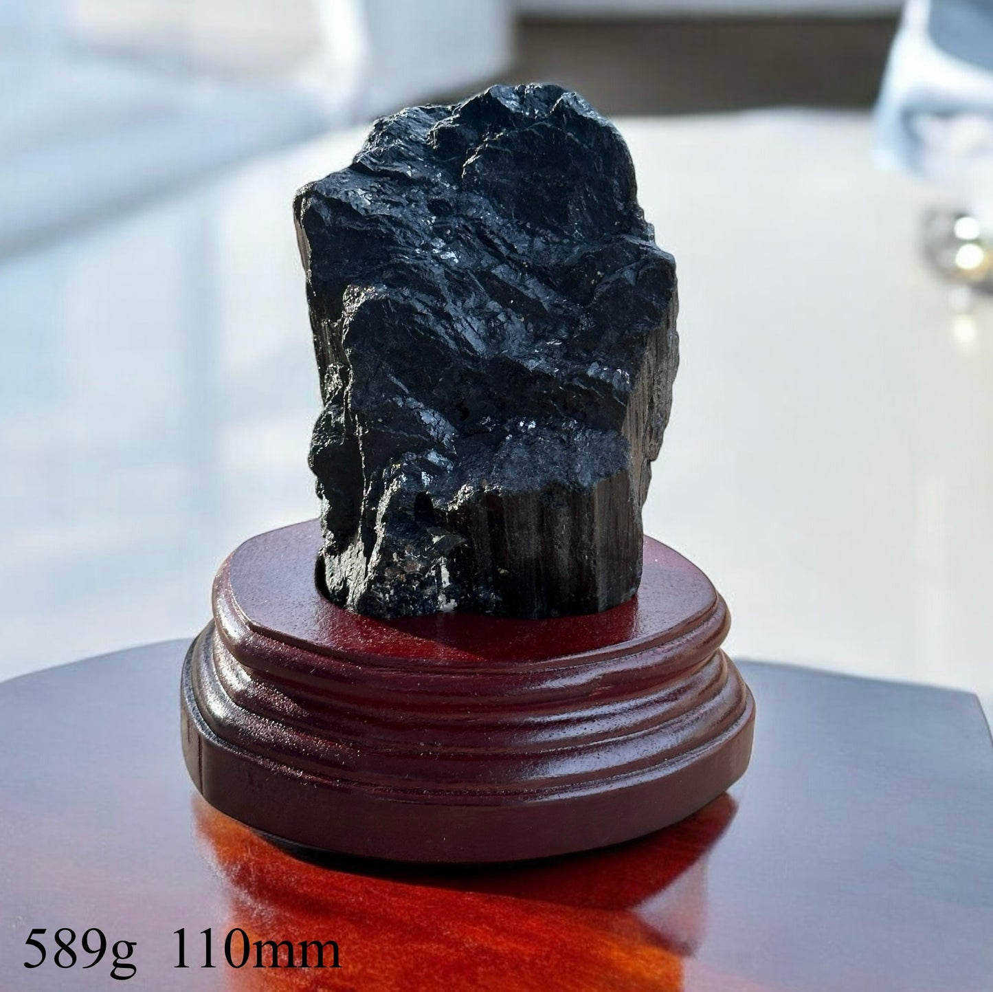 Black Tourmaline Raw with wooden stand (Large) Brazil AAA grade