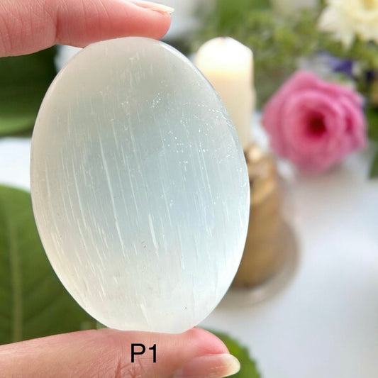 Selenite Palm Stone 60mm