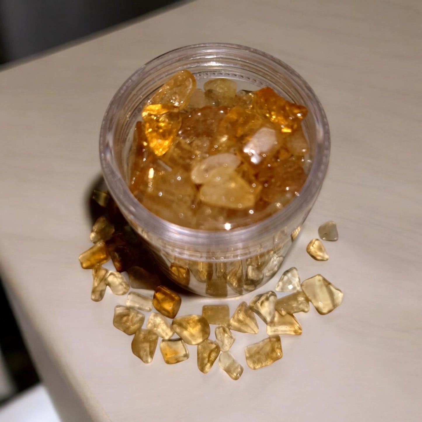 Citrine Small Chips 50gms in a plastic bottle