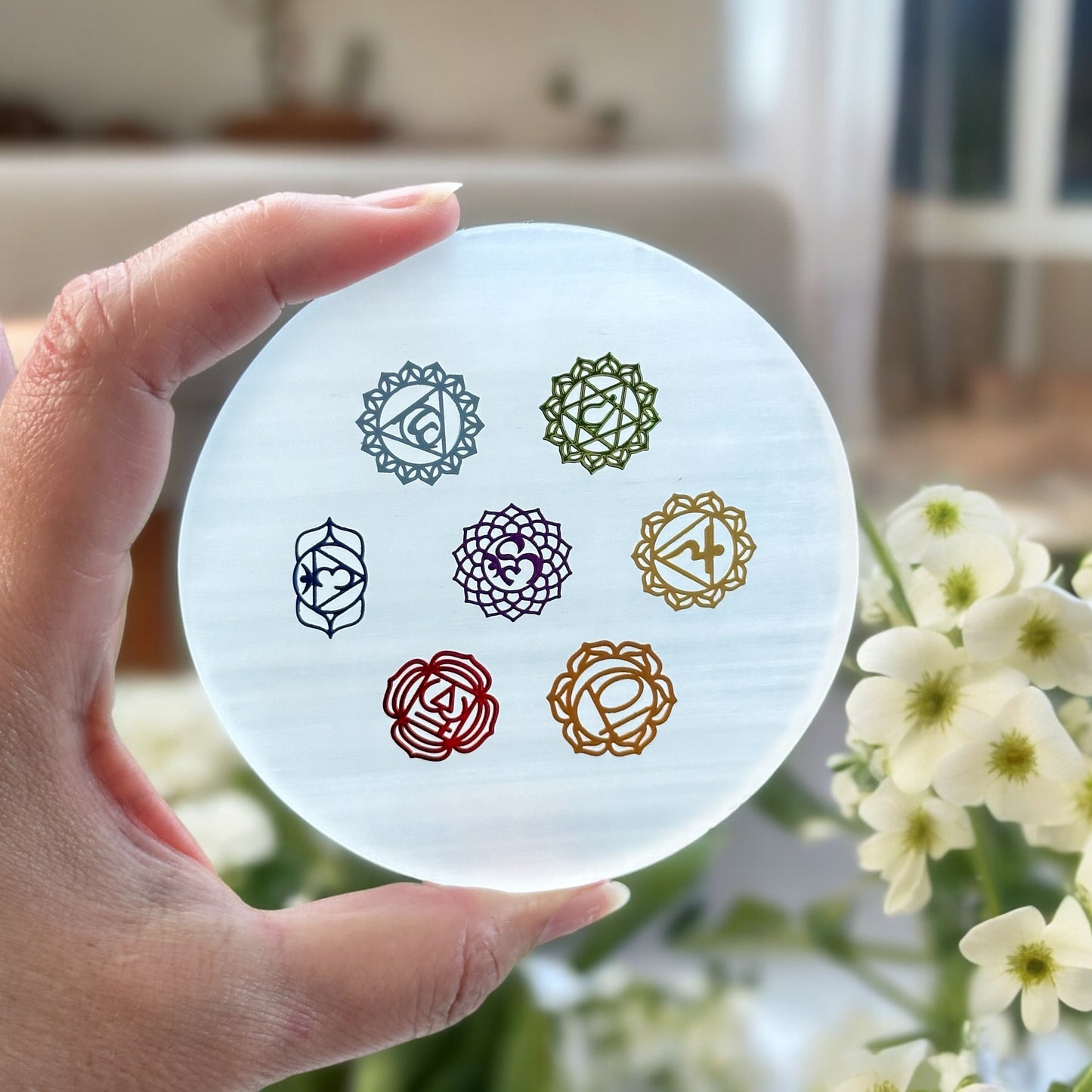 Selenite Chakra Round Charging Plate 85mmx8mm