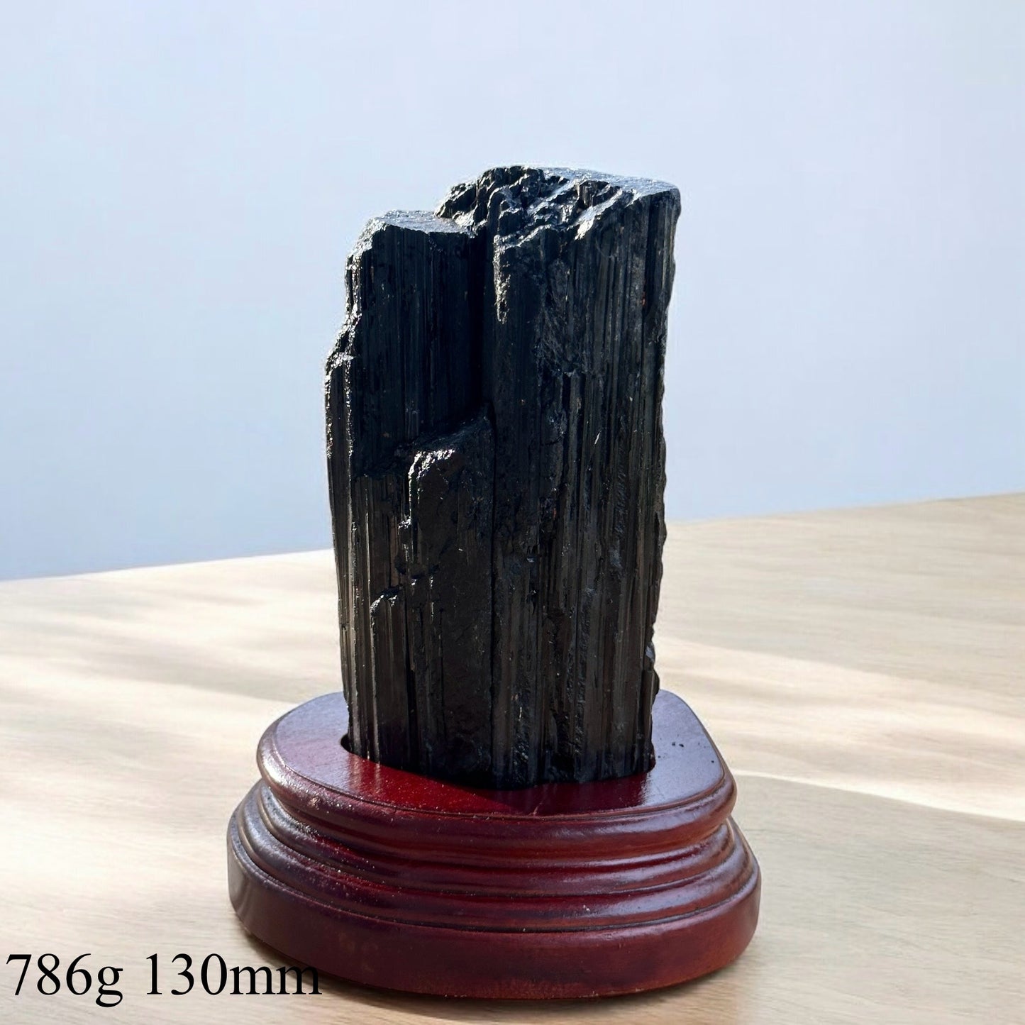 Black Tourmaline Raw with wooden stand (Large) Brazil AAA grade