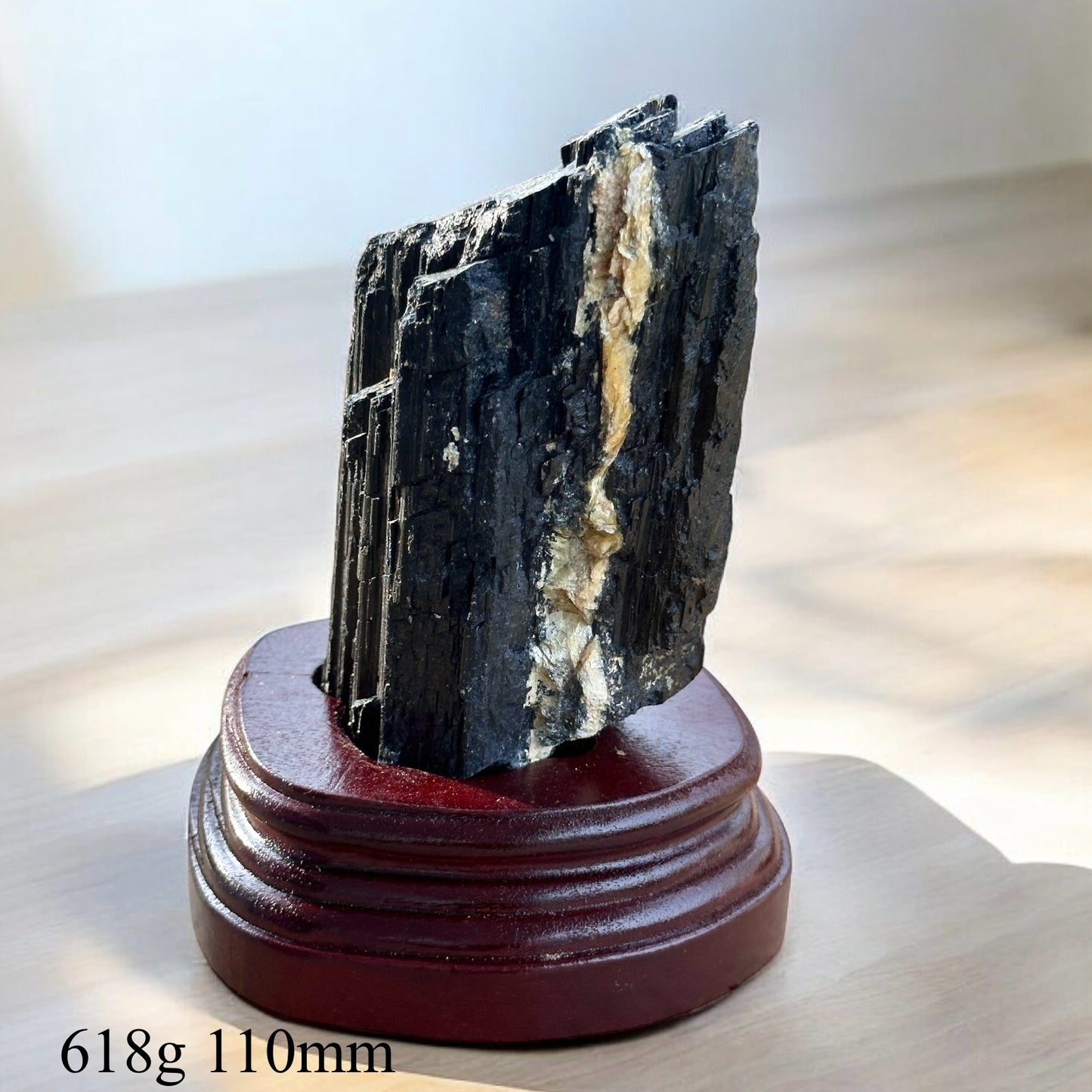 Black Tourmaline Raw with wooden stand (Large) Brazil AAA grade