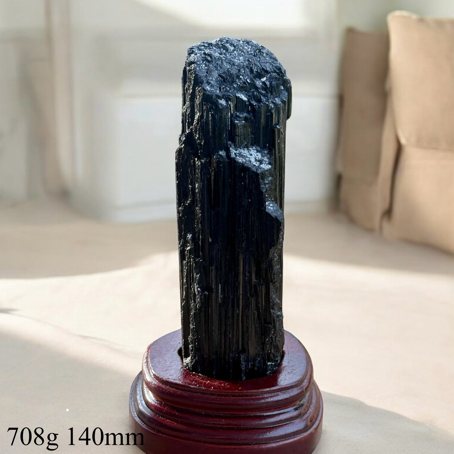 Black Tourmaline Raw with wooden stand (Large) Brazil AAA grade