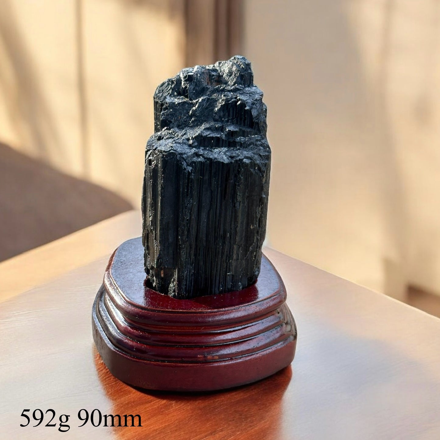 Black Tourmaline Raw with wooden stand (Large) Brazil AAA grade