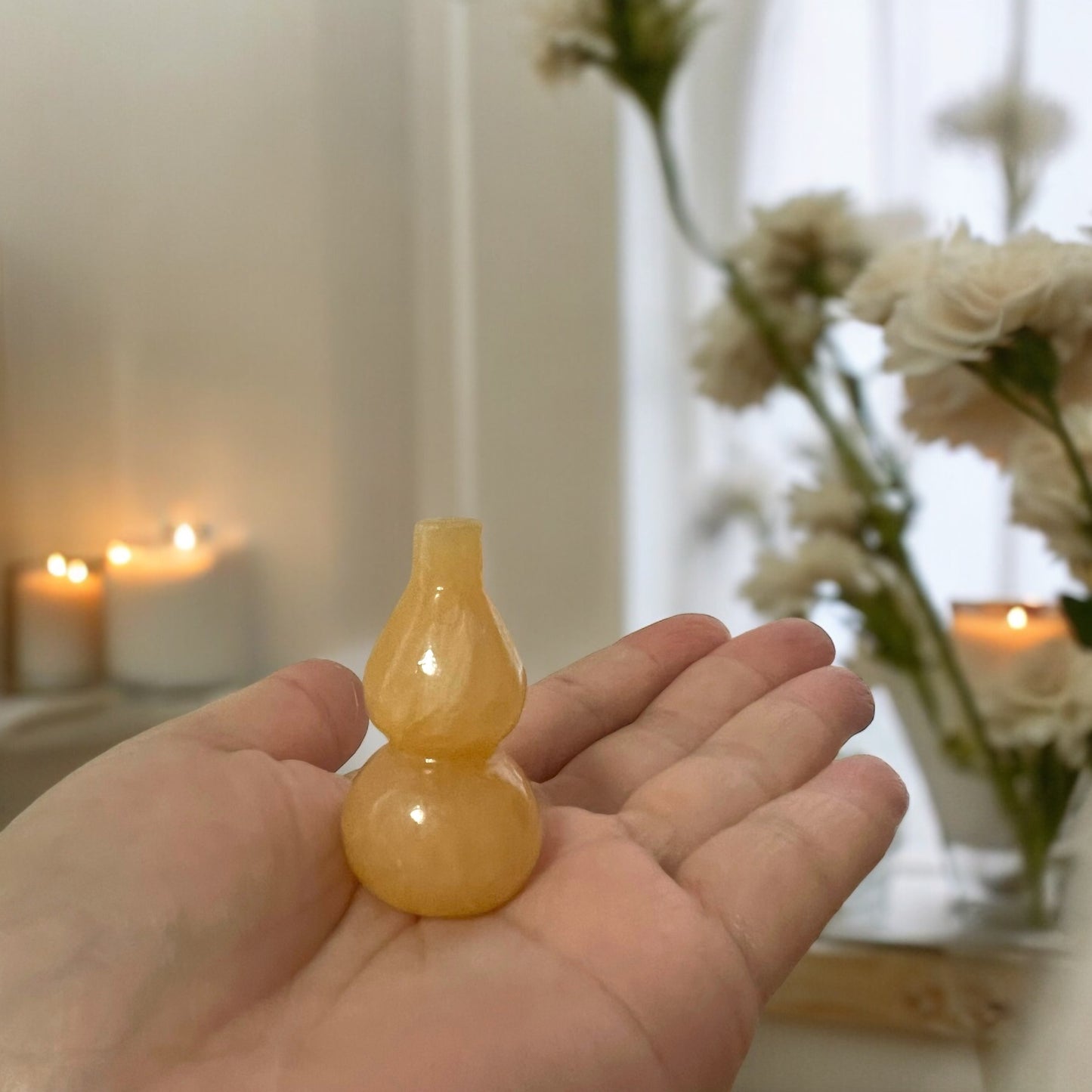 Wu Lou HULU Crystal Gourd 2” (Feng Shui) Golden Calcite