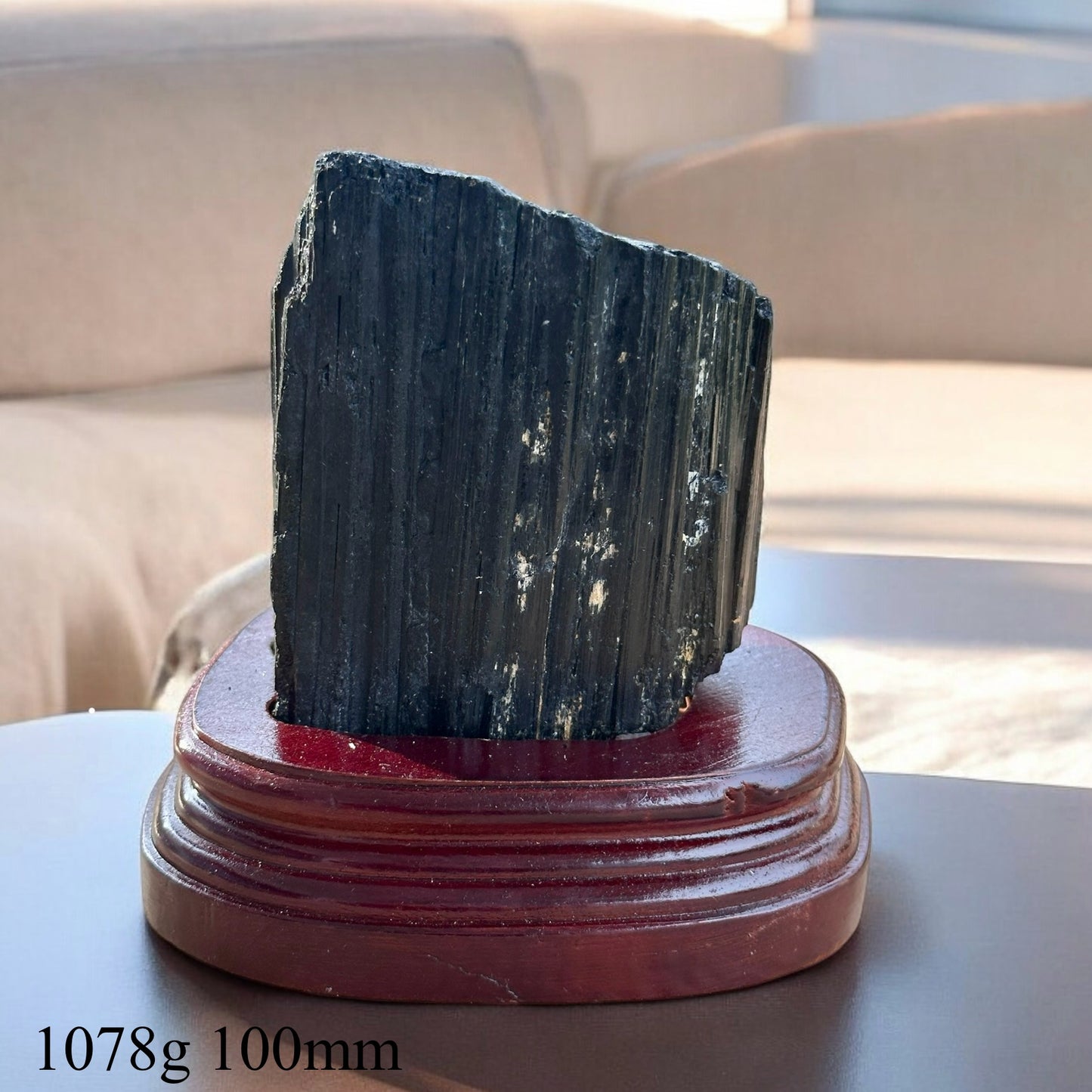 Black Tourmaline Raw with wooden stand (Large) Brazil AAA grade