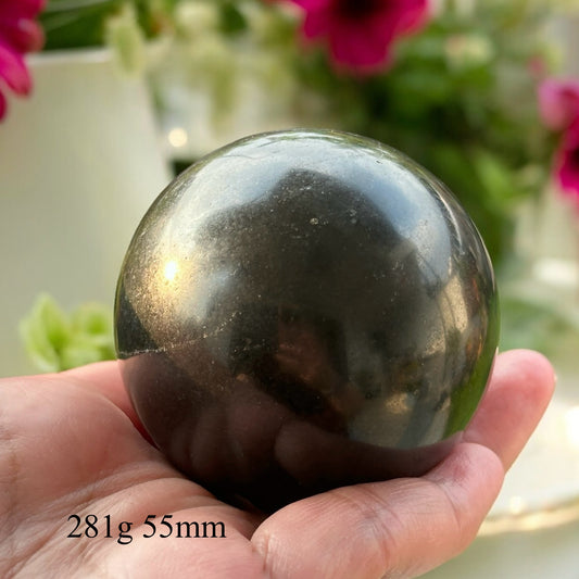 Black Tourmaline Sphere (Brazil) with wooden stand