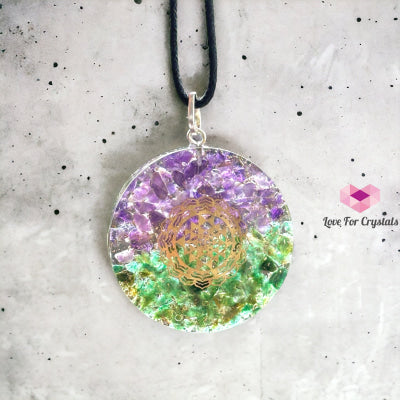 Amethyst & Aventurine Pocket Or Pendant Orgonite With Sri Yantra Symbol (Success Luck Happiness)