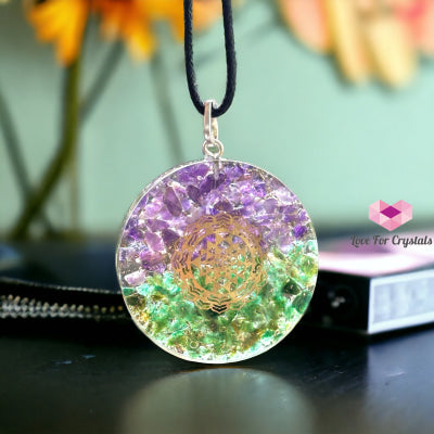 Amethyst & Aventurine Pocket Or Pendant Orgonite With Sri Yantra Symbol (Success Luck Happiness)