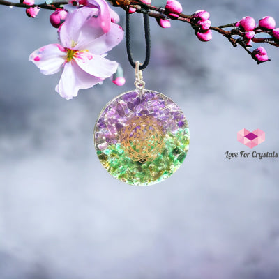 Amethyst & Aventurine Pocket Or Pendant Orgonite With Sri Yantra Symbol (Success Luck Happiness)