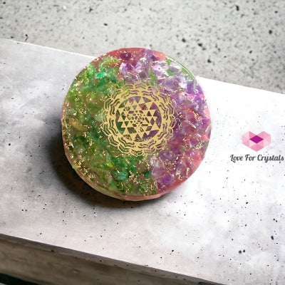 Amethyst & Aventurine Pocket Or Pendant Orgonite With Sri Yantra Symbol (Success Luck Happiness)