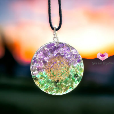 Amethyst & Aventurine Pocket Or Pendant Orgonite With Sri Yantra Symbol (Success Luck Happiness)