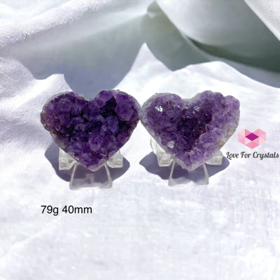 Amethyst Druse Twin Hearts With Stands (Uruguay) 79G 40Mm (Pair)
