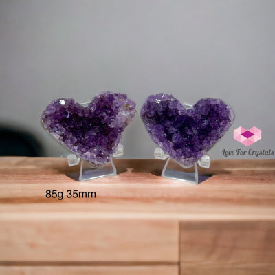 Amethyst Druse Twin Hearts With Stands (Uruguay) 85G 35Mm (Pair)