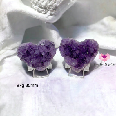 Amethyst Druse Twin Hearts With Stands (Uruguay) 97G 35Mm (Pair)