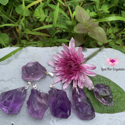 Raw Amethyst Pendant (Brazil) Silver Plated (20-45Mm) Pendants & Necklaces