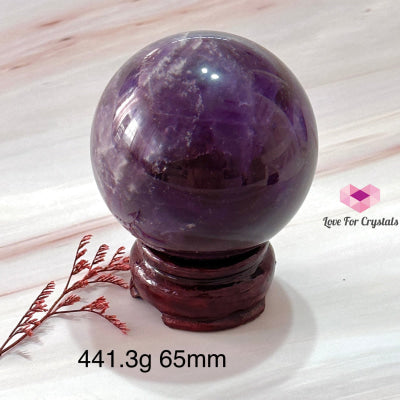 Amethyst Sphere 60-70Mm Aaa (Brazil)With Wooden Stand 441.3G 65Mm Crystals Balls
