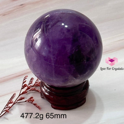 Amethyst Sphere 60-70Mm Aaa (Brazil)With Wooden Stand 477.2G 65Mm Crystals Balls