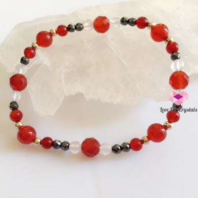 Archangel Uriel Bracelet (Stability) - Red Agate Hematite Clear Quartz With 14K Gold-Filled Beads