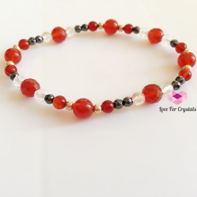 Archangel Uriel Bracelet (Stability) - Red Agate Hematite Clear Quartz With 14K Gold-Filled Beads