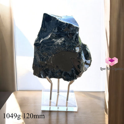 Black Obsidian Raw With Acrylic Stand (Large) Brazil (Special Price) Aaa Grade 1049G 120Mm Crystal