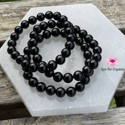 Black Tourmaline Bracelet (Protection) (8Mm) Round Energy