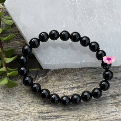 Black Tourmaline Bracelet (Protection) (8Mm) Round Energy