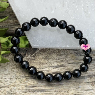 Black Tourmaline Bracelet (Protection) (8Mm) Round Energy