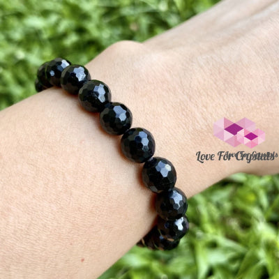 Black Tourmaline Faceted Gemstone Energy Bracelet (Protection) 8Mm