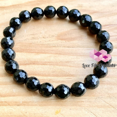 Black Tourmaline Faceted Gemstone Energy Bracelet (Protection) 8Mm