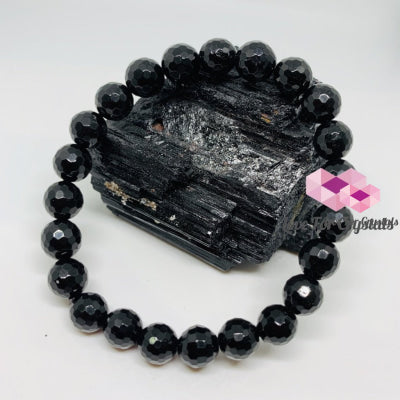 Black Tourmaline Faceted Gemstone Energy Bracelet (Protection) 8Mm