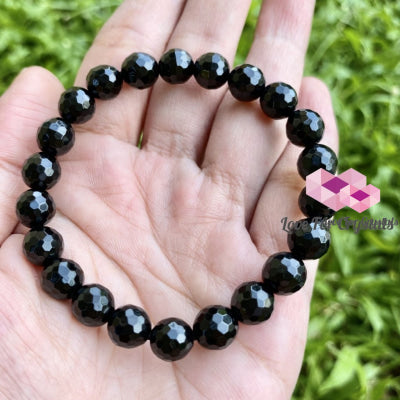 Black Tourmaline Faceted Gemstone Energy Bracelet (Protection) 8Mm