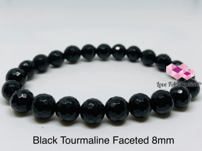 Black Tourmaline Faceted Gemstone Energy Bracelet (Protection) 8Mm