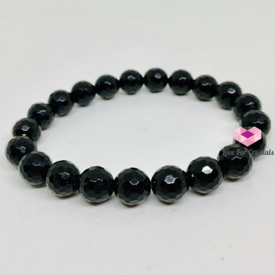 Black Tourmaline Faceted Gemstone Energy Bracelet (Protection) 8Mm