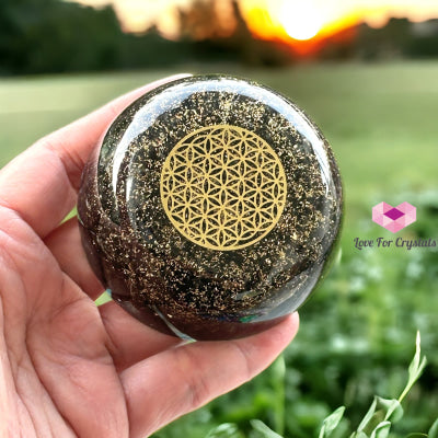 Black Tourmaline Orgonite Dome With Flower Of Life Symbol (Protection & Shield) 60Mm Orgonites