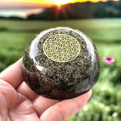 Black Tourmaline Orgonite Dome With Flower Of Life Symbol (Protection & Shield) 60Mm Orgonites