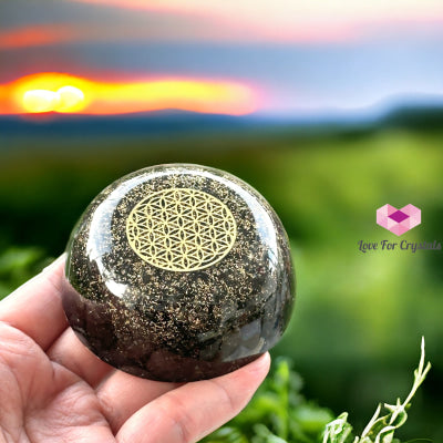 Black Tourmaline Orgonite Dome With Flower Of Life Symbol (Protection & Shield) 60Mm Orgonites