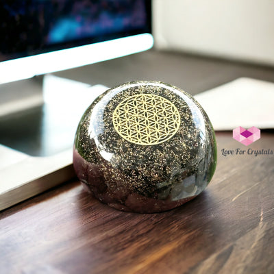 Black Tourmaline Orgonite Dome With Flower Of Life Symbol (Protection & Shield) 60Mm Orgonites