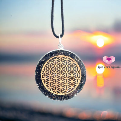 Black Tourmaline Orgonite Pendant With Flower Of Life Symbol (Protection & Shield) 40Mm Orgonites