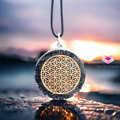 Black Tourmaline Orgonite Pendant With Flower Of Life Symbol (Protection & Shield) 40Mm Orgonites