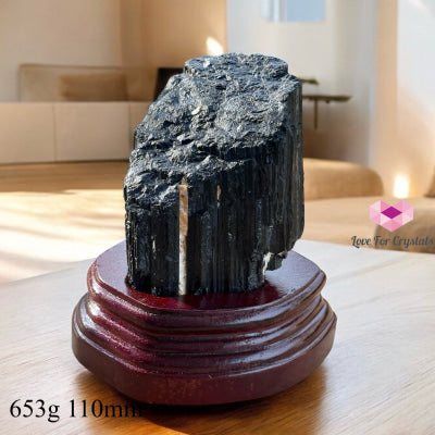 Black Tourmaline Raw With Wooden Stand (Large) Brazil Aaa Grade 653G 110Mm Crystals