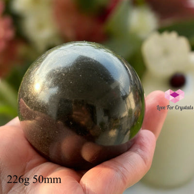 Black Tourmaline Sphere (Brazil) With Wooden Stand 226G 50Mm Crystal Sphere