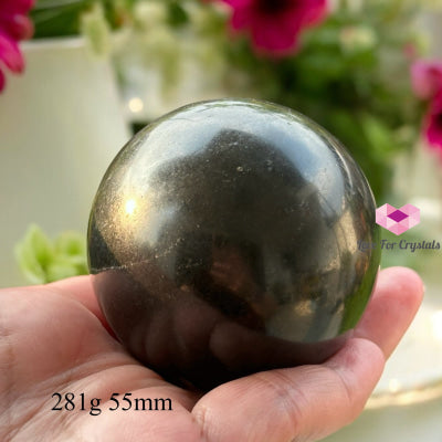 Black Tourmaline Sphere (Brazil) With Wooden Stand 234G 50Mm Crystal Sphere