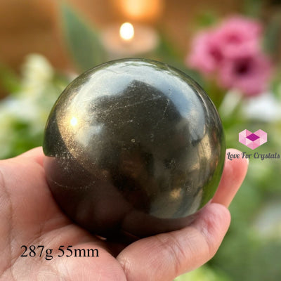 Black Tourmaline Sphere (Brazil) With Wooden Stand 242G 50Mm Crystal Sphere