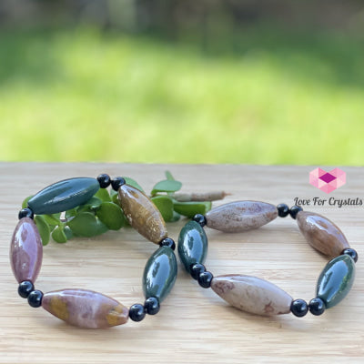 Bloodstone (Long Rice Shaped Beads) With Onyx Bracelet Bracelets