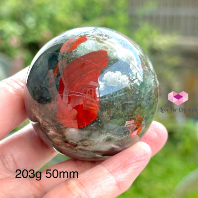 Bloodstone Spheres With Wooden Stand (India)Good Health 203G 50Mm Crystal