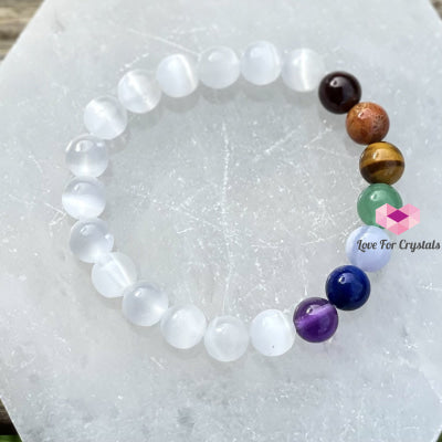 Chakra Cleanse & Recharge Bracelet (Selenite 7 Stones) Bracelets Bangles