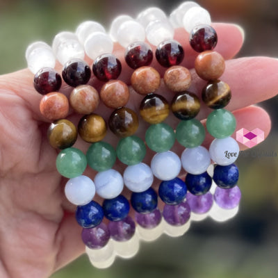 Chakra Cleanse & Recharge Bracelet (Selenite 7 Stones) Bracelets Bangles