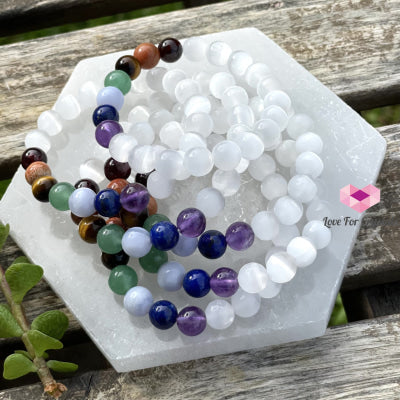 Chakra Cleanse & Recharge Bracelet (Selenite 7 Stones) Bracelets Bangles